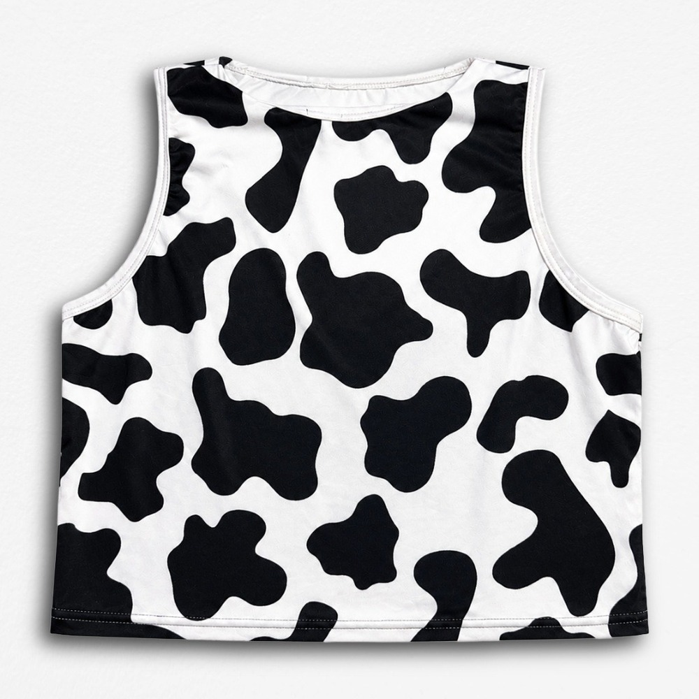 Unbranded Cow Print Sleeveless Crop Top Black White Animal Pattern 2XL